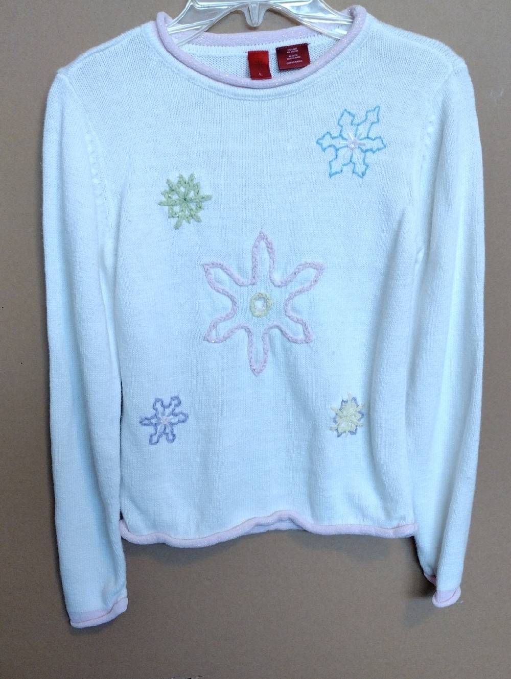 Girl’s Cream Embroidered Snowflake Sweater - Brand: